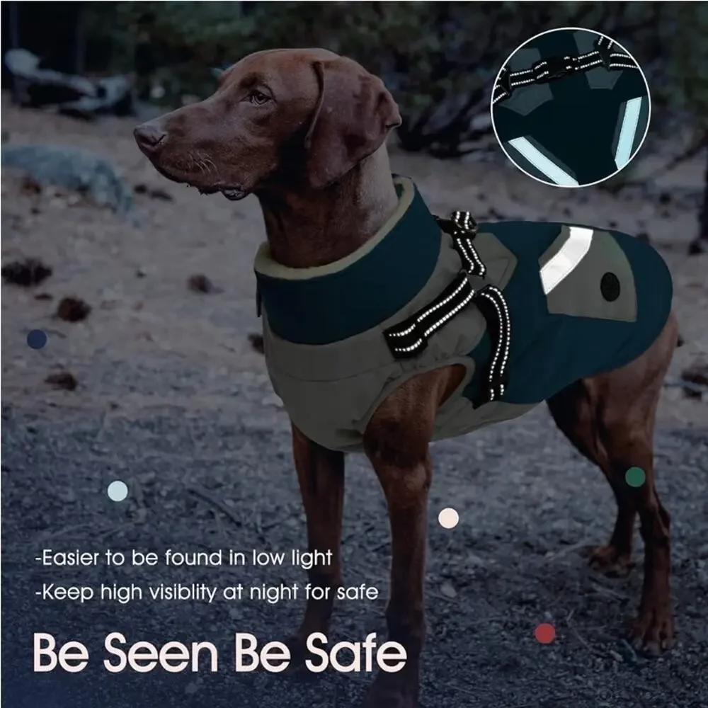 Large Dog Coat with Harness Built in Waterproof Windproof Dog Winter
